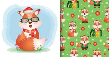 a cute fox christmas characters with santa hat and scarf. seamless pattern and illustration designs vector