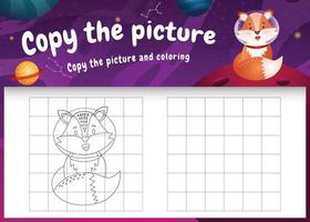 copy the picture kids game and coloring page with a cute fox in the space galaxy vector