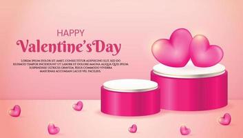 Happy valentine's day sale 3d product display pink podium with realistic hearth or love vector