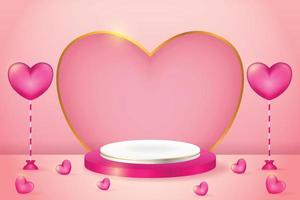 Happy valentine's day sale 3d product display pink podium with realistic hearth or love vector