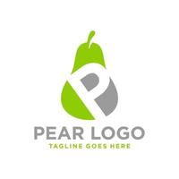 logotipo de ilustración de pera fresca con letra p vector