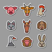 farm animals colorful sickers vector