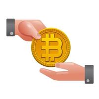 mano sosteniendo bitcoin criptomoneda vector