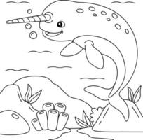 Narwhal Coloring Page for Kids vector