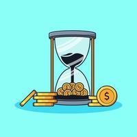 Hourglass and stack of coins illustration vector