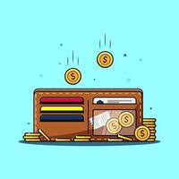 Wallet and stack of money illustration vector