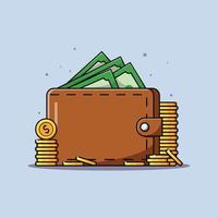 Wallet and stack of coins, Saving money illustration vector