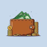 Wallet and stack of coins, Saving money illustration vector