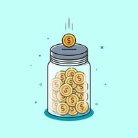 ahorro de dinero tarro y pila de monedas ilustración vector