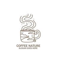 Vintage logo, coffee cup, mountain, frying pan, nature, assorted coffee. Vintage Retro Leaves with Coffee Beans for Cafe or Agricultural Product Label Logo Design, vector