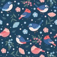 Cute Spring Seamless Patterns with Birds and Flowers vector