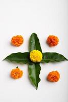 Marigold Flower rangoli Design for Diwali Festival , Indian Festival flower decoration photo