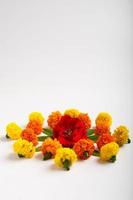 Marigold Flower rangoli Design for Diwali Festival , Indian Festival flower decoration photo