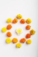 Marigold Flower rangoli Design for Diwali Festival , Indian Festival flower decoration photo