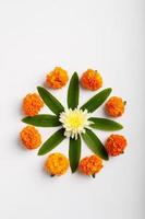 Marigold Flower rangoli Design for Diwali Festival , Indian Festival flower decoration photo