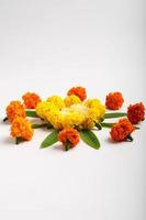 Marigold Flower rangoli Design for Diwali Festival , Indian Festival flower decoration photo