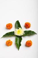 Marigold Flower rangoli Design for Diwali Festival , Indian Festival flower decoration photo