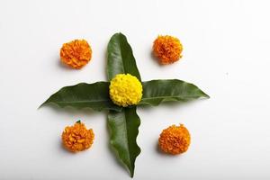 Marigold Flower rangoli Design for Diwali Festival , Indian Festival flower decoration photo