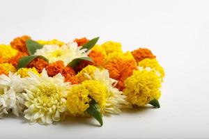 Marigold Flower rangoli Design for Diwali Festival , Indian Festival flower decoration photo