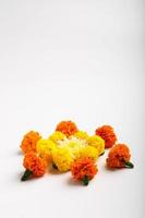 Marigold Flower rangoli Design for Diwali Festival , Indian Festival flower decoration photo