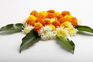 Marigold Flower rangoli Design for Diwali Festival , Indian Festival flower decoration photo