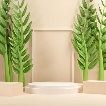3D illustration rendering image of empty space mockup podium nature themed for product display photo