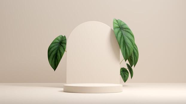 3D illustration rendering image of empty space mockup podium nature themed for product display photo