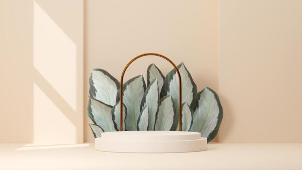 3D illustration rendering image of empty space mockup podium nature themed for product display photo