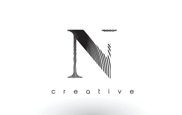 N Logo Design With Multiple Lines and Black and White Colors.