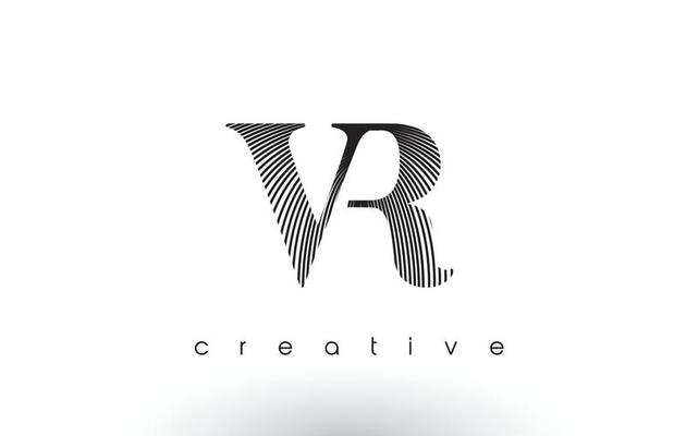 VR Logo Design With Multiple Lines and Black and White Colors.