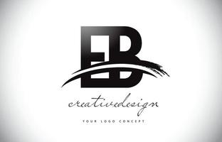 EB E B Letter Logo Design with Swoosh and Black Brush Stroke. vector