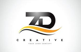 ZD Z D Swoosh Letter Logo Design with Modern Yellow Swoosh Curved Lines. vector