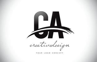 diseño del logotipo de la letra ca ca con swoosh y trazo de pincel negro. vector