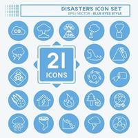 Disasters Icon Set in trendy blue eyes style isolated on soft blue background vector