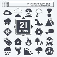 Disasters Icon Set in trendy glyph style isolated on soft blue background vector