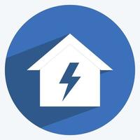 Electricity Danger Icon in trendy long shadow style isolated on soft blue background vector