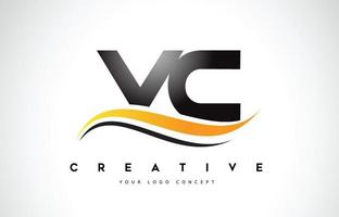 vc vc swoosh letter logo design con modernas líneas curvas amarillas swoosh. vector