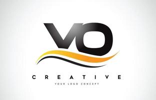 diseño del logotipo de la letra vo vo swoosh con modernas líneas curvas amarillas. vector