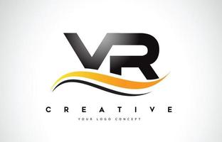 VR V R Swoosh Letter Logo Design with Modern Yellow Swoosh Curved Lines. vector