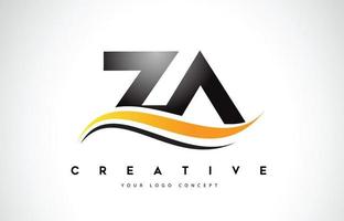 diseño del logotipo de la letra za za swoosh con modernas líneas curvas amarillas.