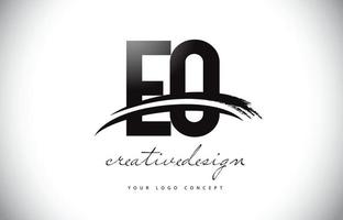 diseño del logotipo de la letra eo eo con swoosh y trazo de pincel negro. vector