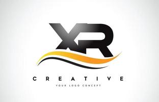 Diseño del logotipo de la letra xr xr swoosh con modernas líneas curvas amarillas swoosh. vector