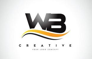 WB W B Swoosh Letter Logo Design with Modern Yellow Swoosh Curved Lines. vector