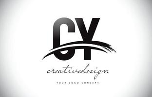 diseño del logotipo de la letra cy cy con swoosh y trazo de pincel negro. vector