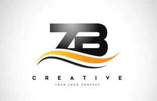 ZB Z B Swoosh Letter Logo Design with Modern Yellow Swoosh Curved Lines. vector