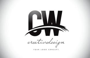 CW C W Letter Logo Design with Swoosh and Black Brush Stroke. vector