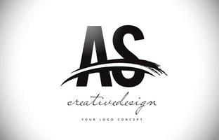 AS A S Letter Logo Design with Swoosh and Black Brush Stroke. vector