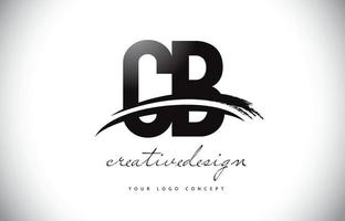 diseño del logotipo de la letra cb cb con swoosh y trazo de pincel negro. vector