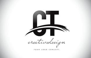 diseño del logotipo de la letra ct ct con swoosh y trazo de pincel negro. vector