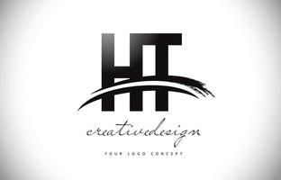 HT H T Letter Logo Design with Swoosh and Black Brush Stroke. vector